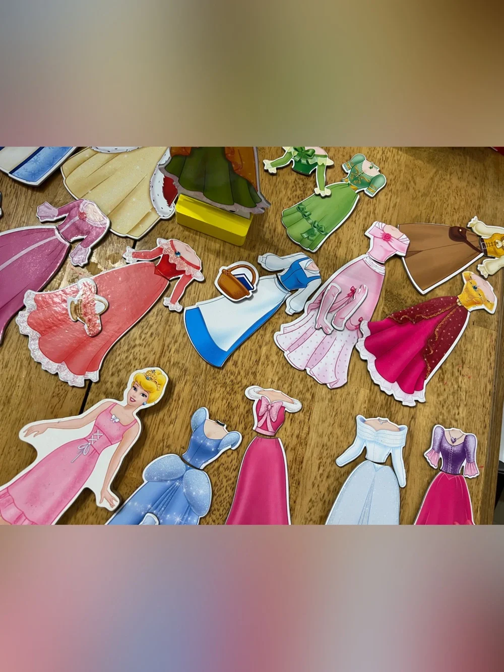 Disney Princess Wooden Magnetic Dress-Up Doll Set - Belle & Cinderella - EUC